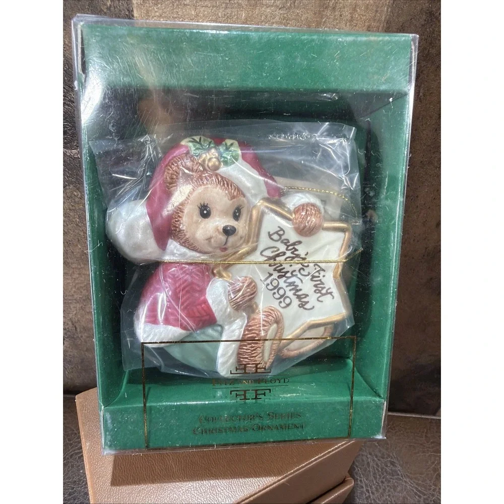 Fitz & Floyd 1999 Baby's First Christmas Collector Series Bear Ornament New Vtg